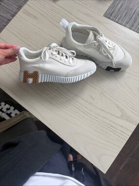 Hermes Off-White Sneakers with Tan H Accent